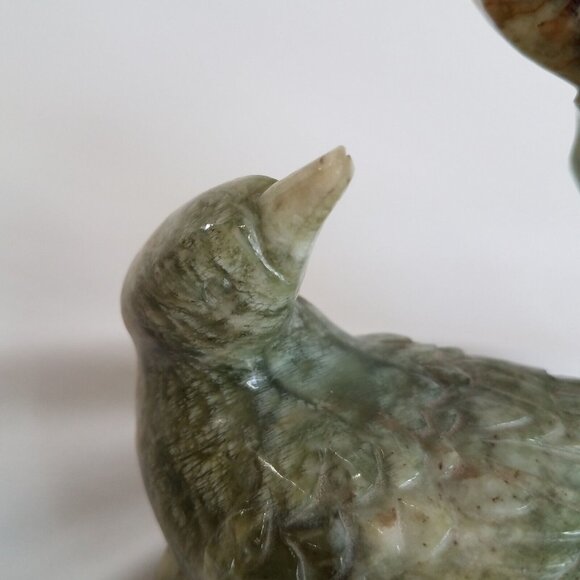 Hand Carved Song Birds 8" Hardstone Green to Golden Brown Audubon Chinese ? - Picture 15 of 16